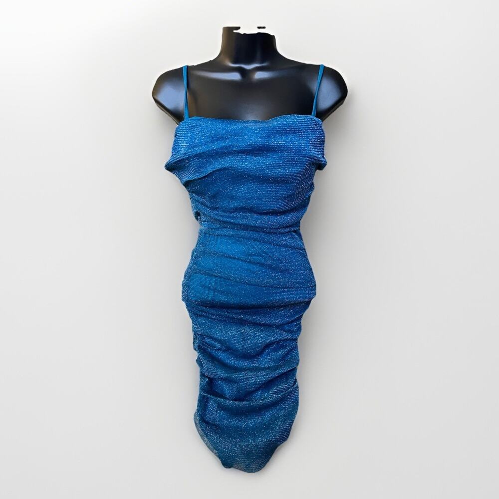 Inspired Hearts Turquoise Ruched Bodycon Dress Large Spaghetti Strap New w Tags